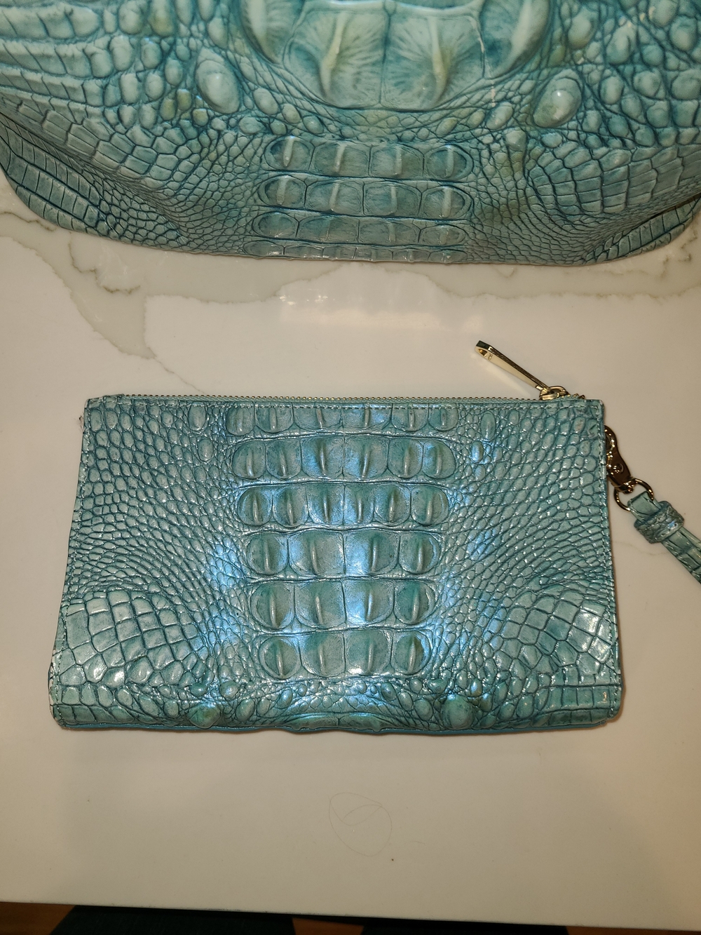 Brahmin Mineral Blue Medium Asher Tote With Matching Daisy Wristlet - Picture 5 of 12
